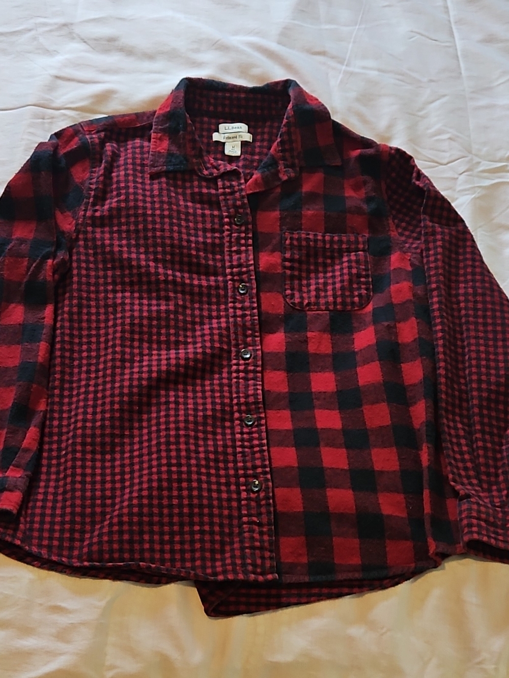 L.L. Bean Red and Black Plaid Mens Button-Down Shirt